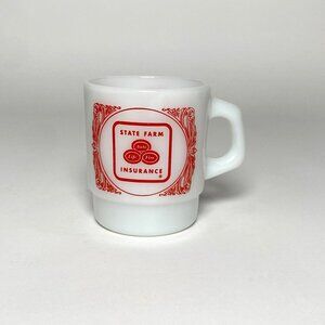Vintage Anchor Hocking Milk Glass Coffee Mug State Farm Insurance Advertising